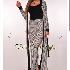 Houndstooth Belted Dust Coat & High waisted pants